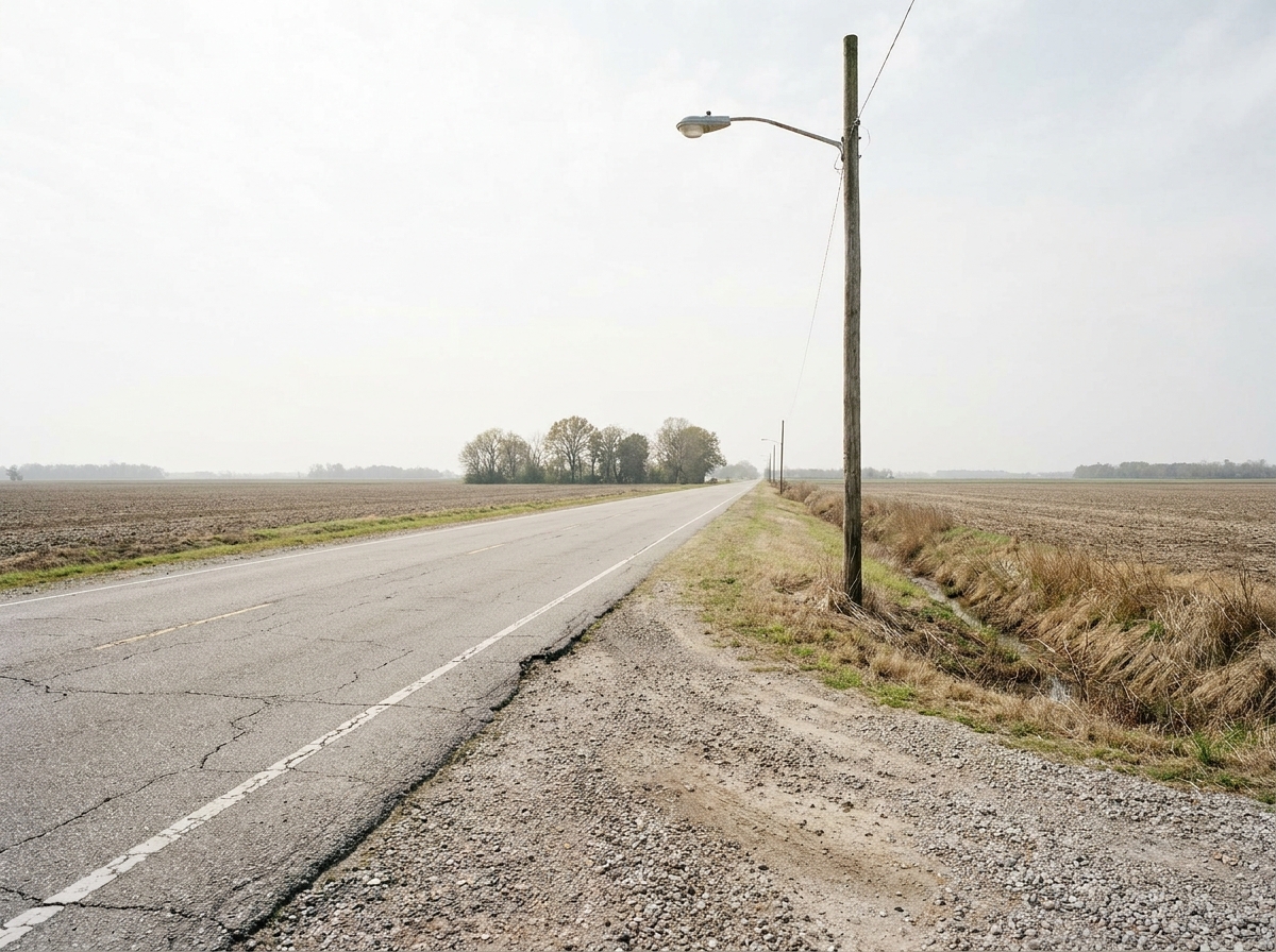 Rural Louisiana road with a gravel shoulder and no sidewalk where pedestrians must walk